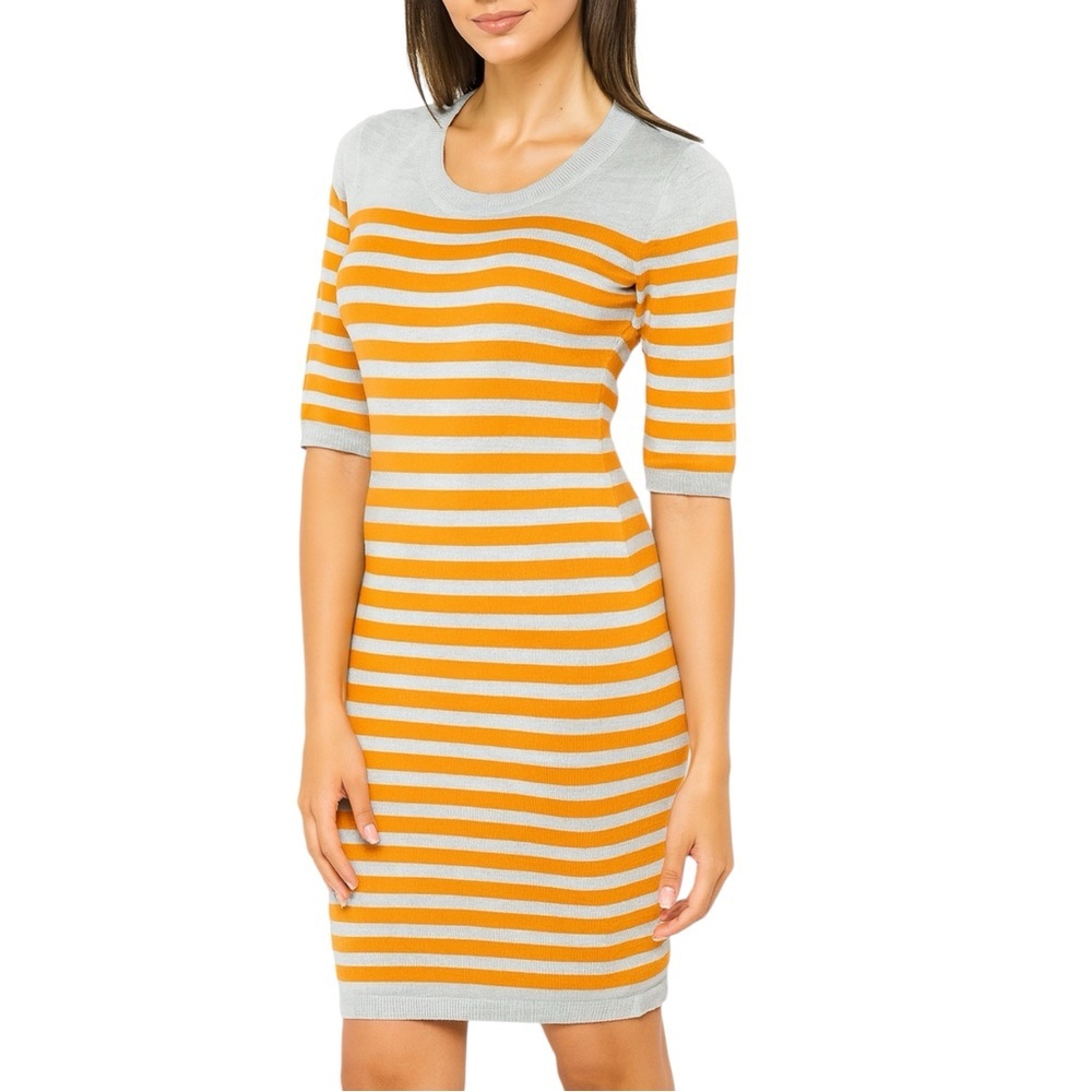 Allison Brittney Orange & Grey Striped Sweater Dress